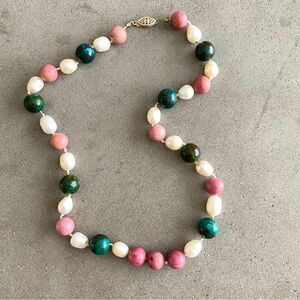 Vintage Pearl and Stone Necklace with Sterling Silver Clasp